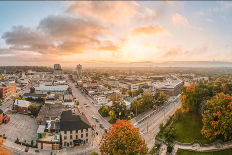 Drone photo of downtown Guelph